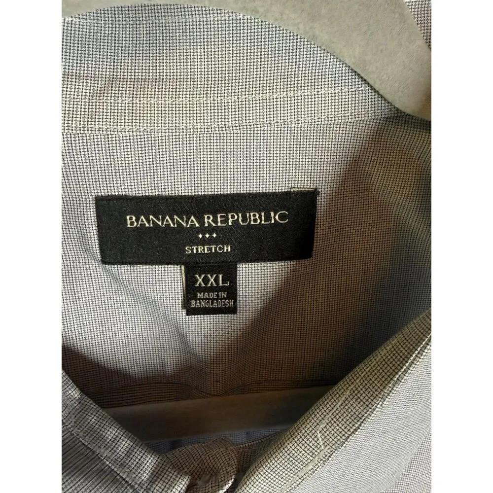 Banana Republic Men’s XXL Stretch Cotton Short Sleeve Button Up Shirt Blue Gray